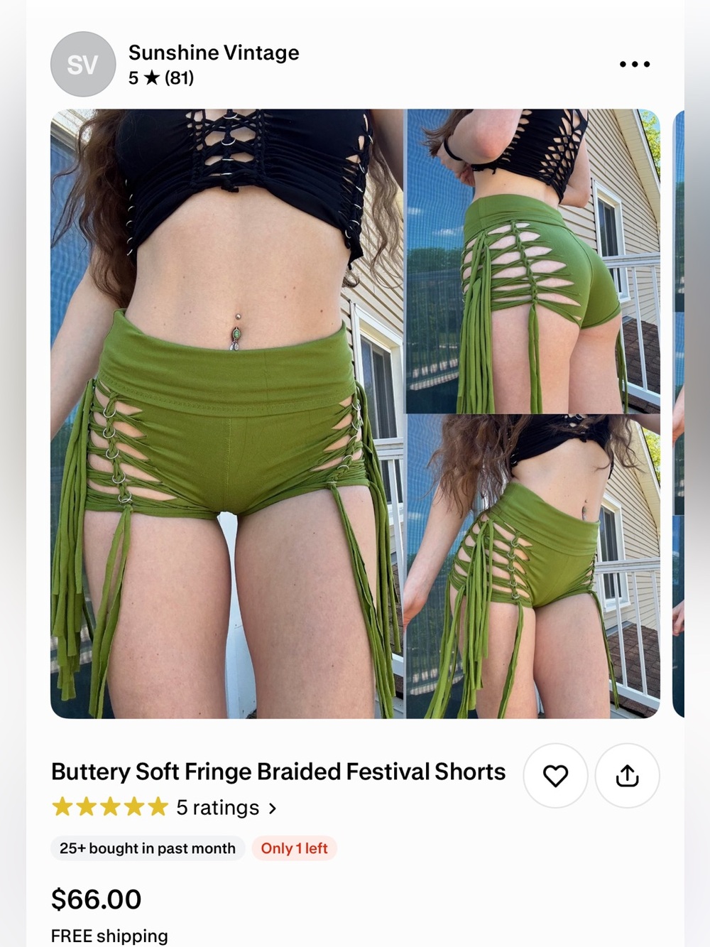 Fringed Braided Festival Shorts in Pistachio Green from sunshine vintage✨